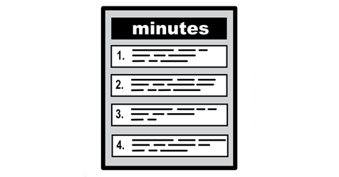 On a the top of a sheet of paper the word 'minutes' is written. There is a list numbered 1, 2, 3, 4, but the words on the paper can't be read.